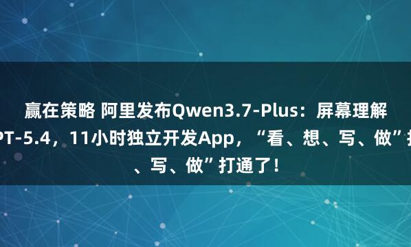 赢在策略 阿里发布Qwen3.7-Plus：屏幕理解跑赢GPT-5.4，11小时独立开发App，“看、想、写、做”打通了！